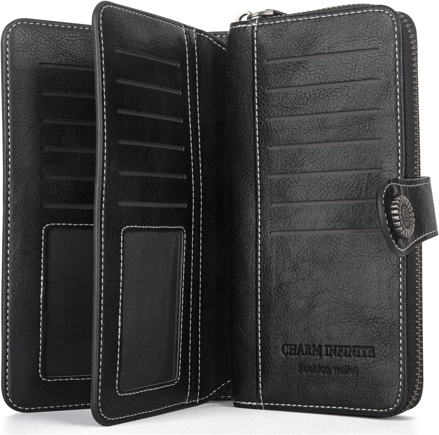 Schwarze Leder-Geldbörse mit Kartenfächern, Reißverschluss, Herren-Portemonnaie, elegant.