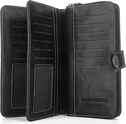 Schwarze Leder-Geldbörse mit Kartenfächern, Reißverschluss, Herren-Portemonnaie, elegant.