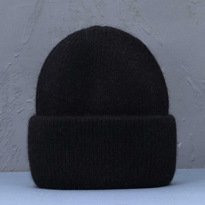 Schwarze Strickmütze aus Wolle, unisex, warm, modisch, ideal für Winter, Freizeitkleidung.