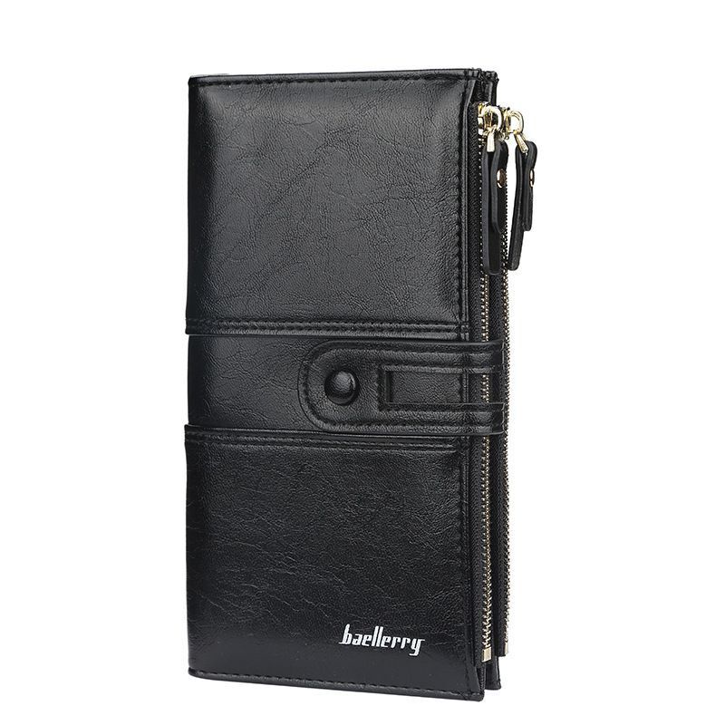 Schwarze Leder-Geldbörse mit Reißverschluss, Herren-Portemonnaie, elegant, langlebig.