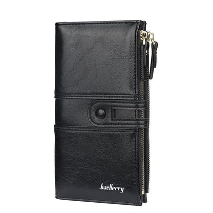 Schwarze Leder-Geldbörse mit Reißverschluss, Herren-Portemonnaie, elegant, langlebig.