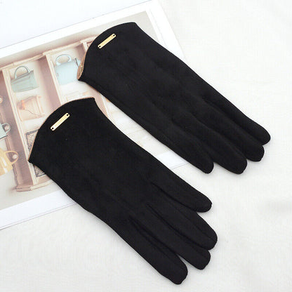 Schwarze Damenhandschuhe aus Leder, elegant, modisch, Accessoire, Herbst-Winter, klassisch.
