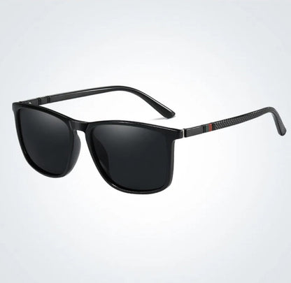 Schwarze Sonnenbrille, rechteckig, UV-Schutz, modisch, Unisex, Kunststoffrahmen.