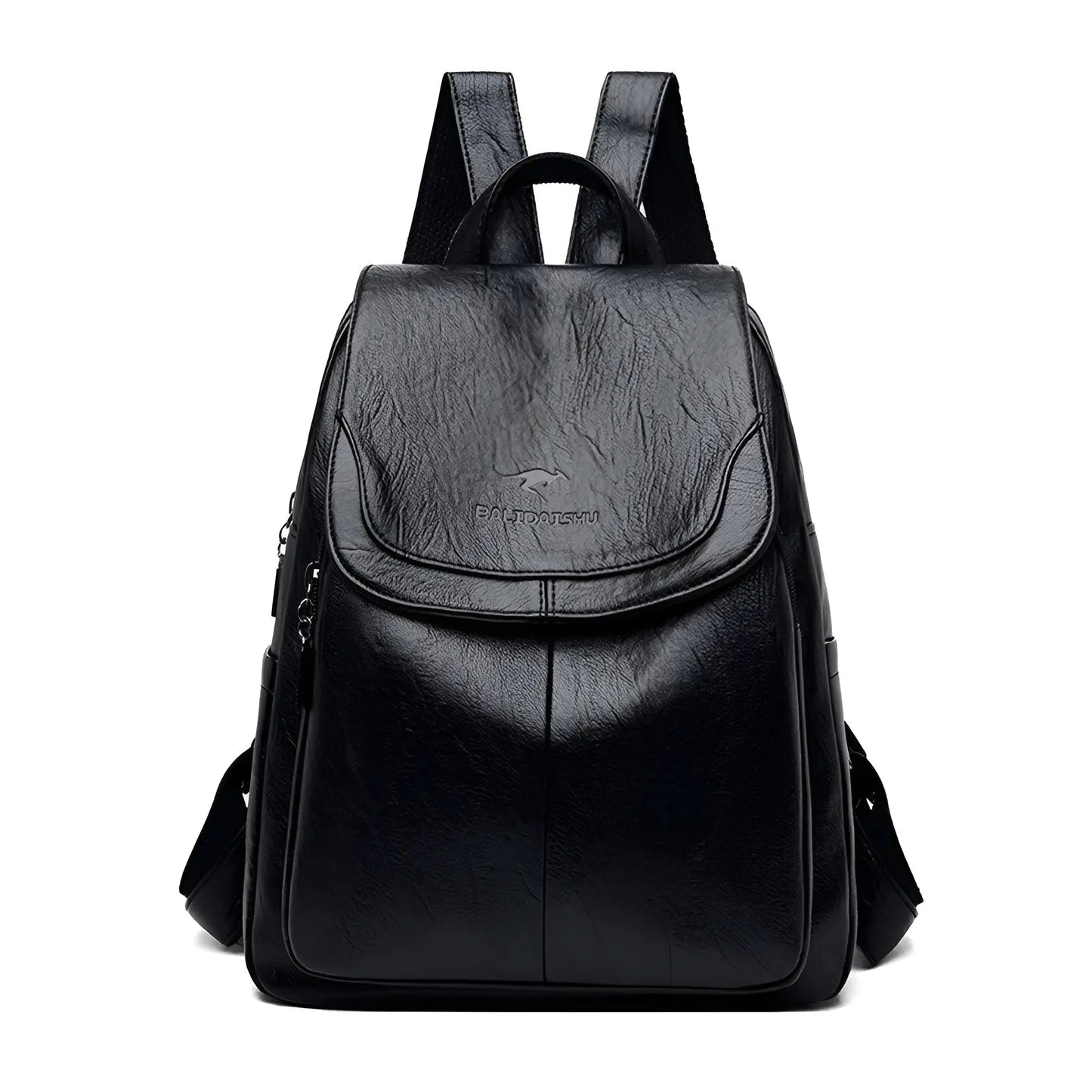 Schwarzer Leder-Rucksack, modisch, geräumig, ideal für Reisen und Alltag, Unisex-Design.