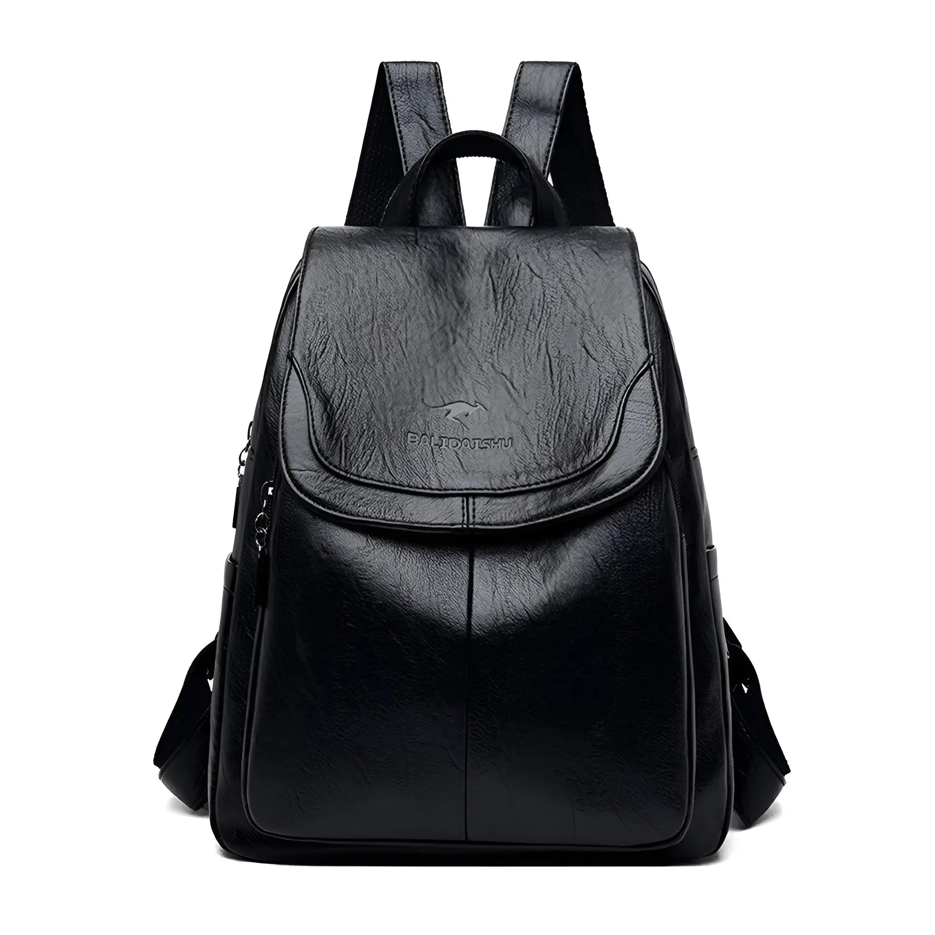 Schwarzer Leder-Rucksack, modisch, geräumig, ideal für Reisen und Alltag, Unisex-Design.
