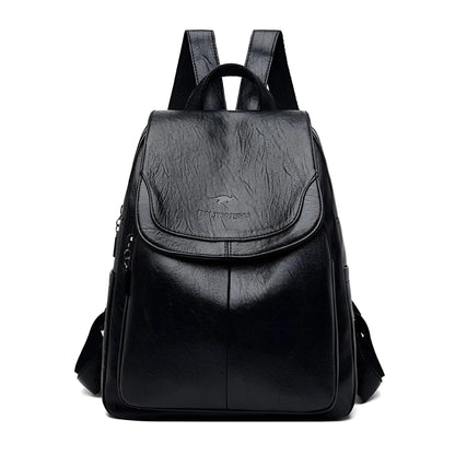 Schwarzer Leder-Rucksack, modisch, geräumig, ideal für Reisen und Alltag, Unisex-Design.