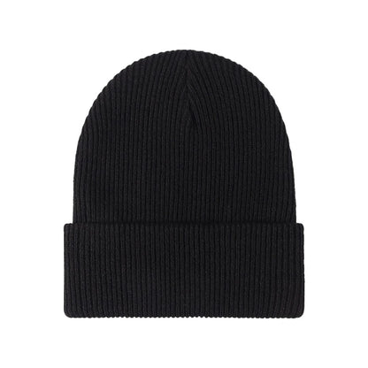 Schwarze Strickmütze aus Wolle, Unisex, warm, modisch, Winteraccessoire, geripptes Design.
