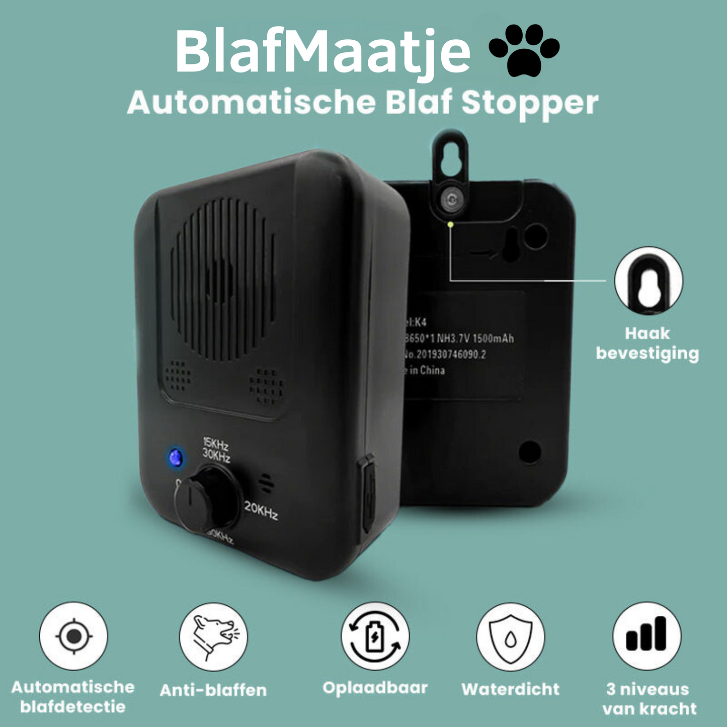 Schwarzer automatischer Bellstopper, wandmontierbar, wasserdicht, einstellbare Frequenzen.
