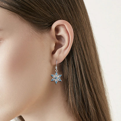 Silberner Ohrring mit blauem Kristall, Schneeflocken-Design, eleganter Schmuck für Damen.