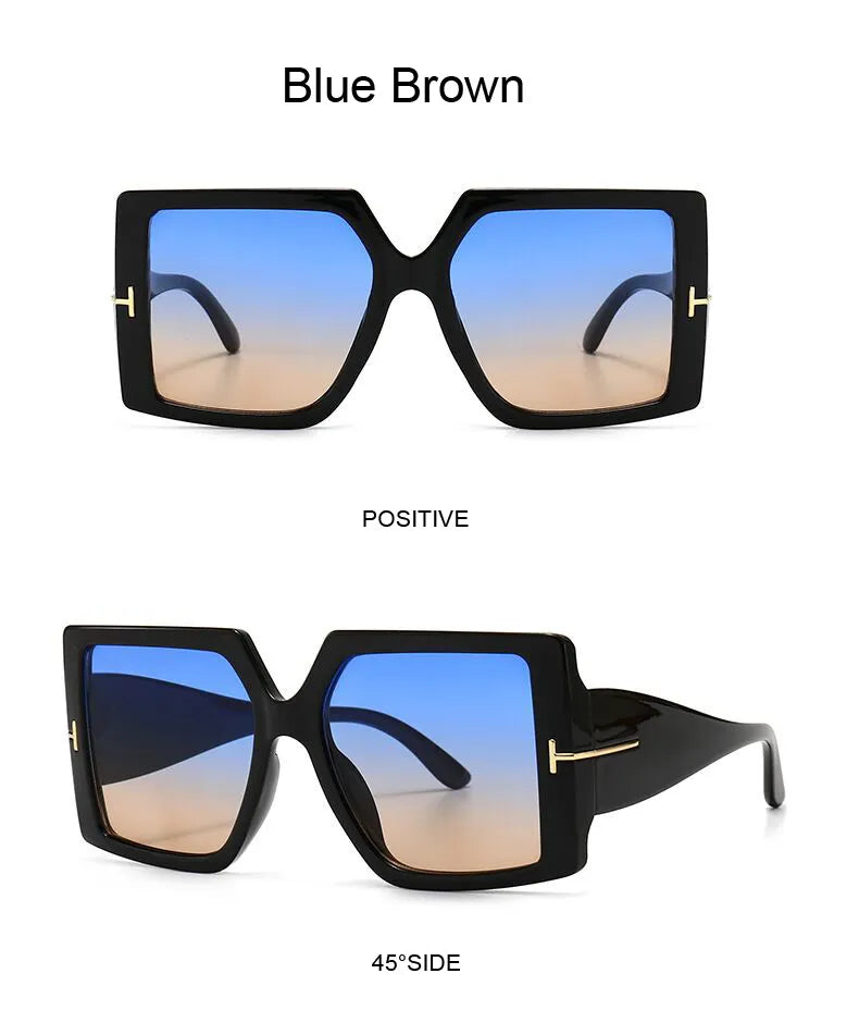Übergroße quadratische Sonnenbrille, blau-braun, Unisex, modisch, UV-Schutz.