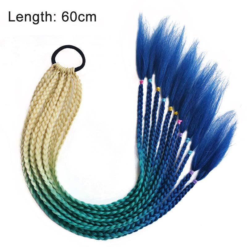 Blau-grüne Ombre-Zopfverlängerung, 60 cm, synthetisches Haar, geflochten, Haarverlängerung.