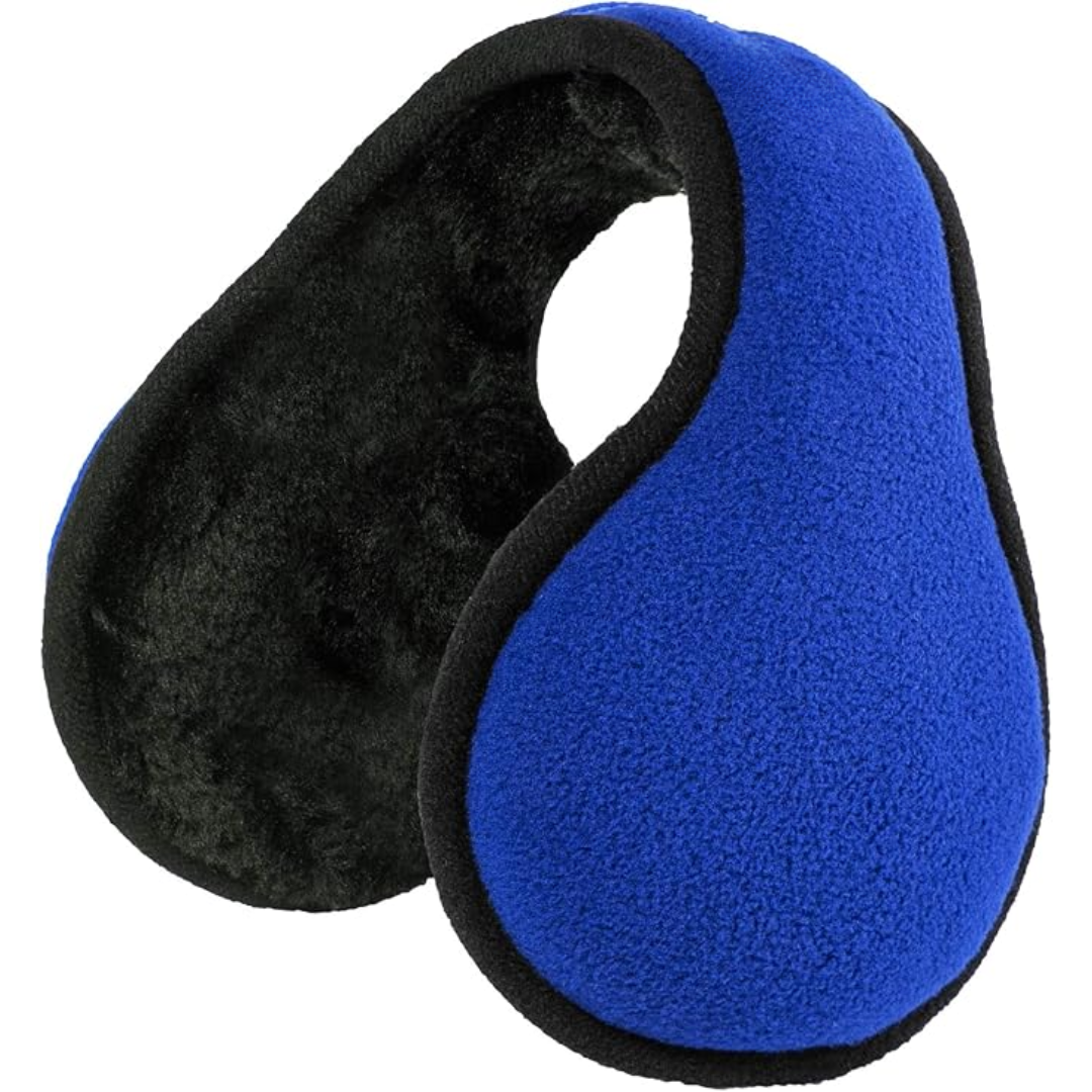 Blaue Fleece-Ohrenschützer, warm, wintertauglich, Unisex, schwarz gefüttert.