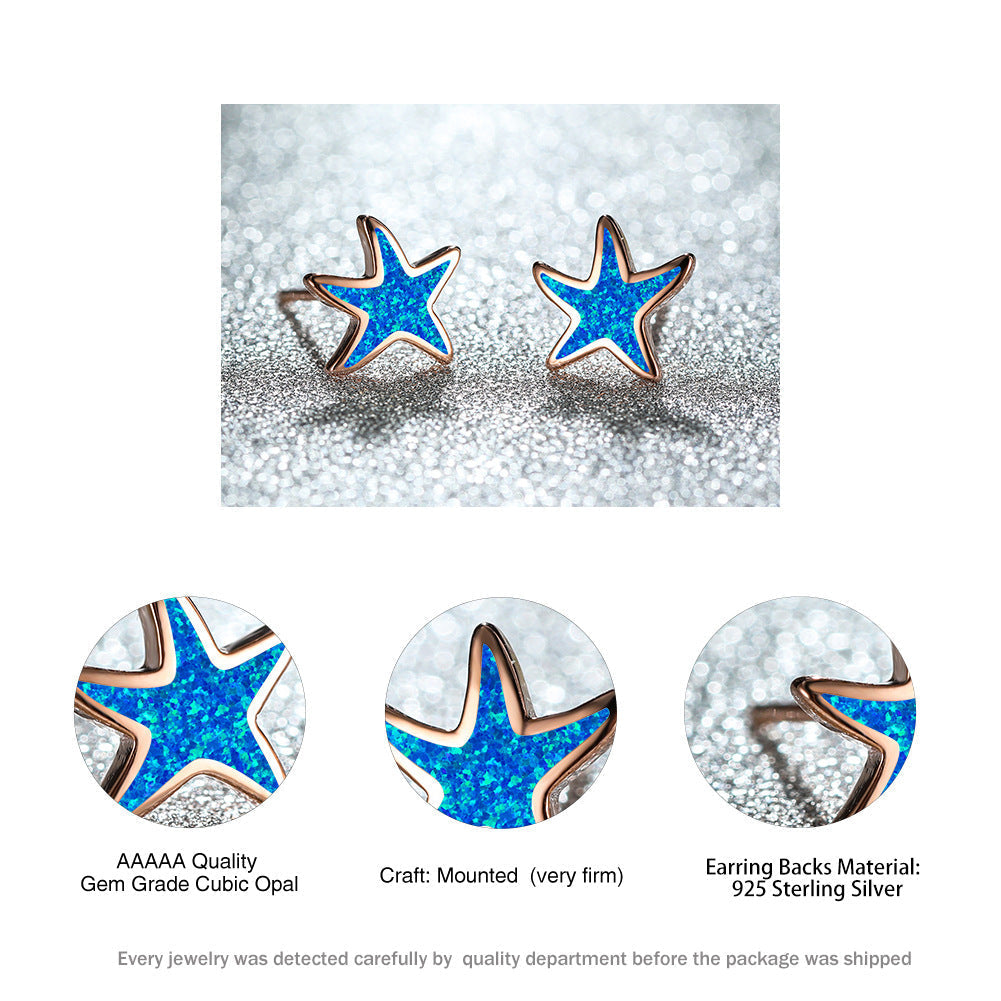 Blaue Stern-Ohrringe, Zirkonia, 925er Sterlingsilber, hochwertig, modisch, Damen-Schmuck.