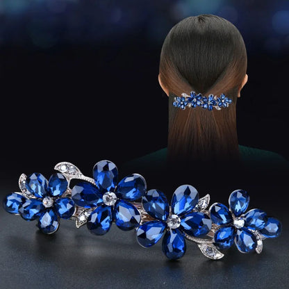 Blaue Kristall-Haarspange, Blumen-Design, eleganter Haarschmuck, Damen-Accessoire.