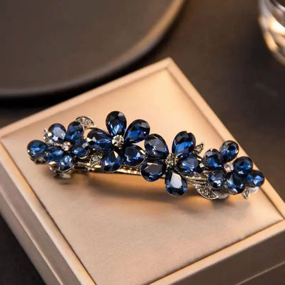 Blaue Blumen-Haarspange, Kristall, elegant, Schmuck, Accessoire, Damenmode, Geschenkidee