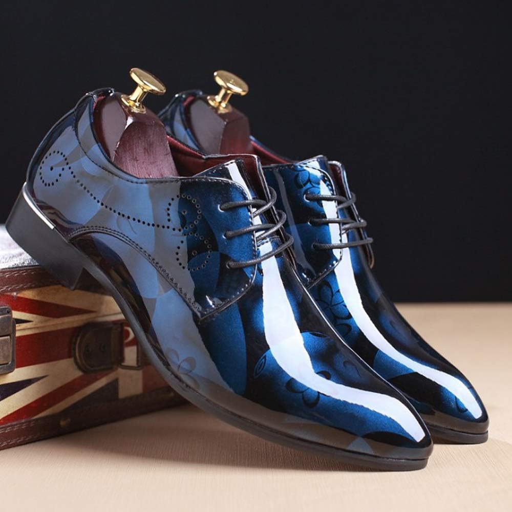 Blaue Herren-Lacklederschuhe mit floralem Muster, Schnürung, elegantes Design.