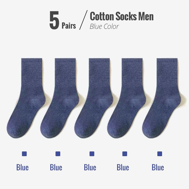 Fünf Paar blaue Herrensocken aus Baumwolle, bequem und langlebig.