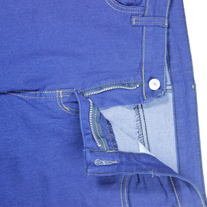 Blaue Jeans mit Reißverschluss und Knopf, Baumwolle, Detailansicht, modische Damenbekleidung