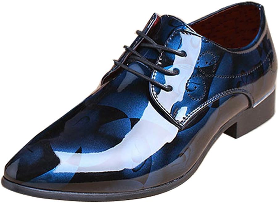 Blauer Lackleder-Herrenschuh, elegantes Design, Schnürung, glänzend, formell.