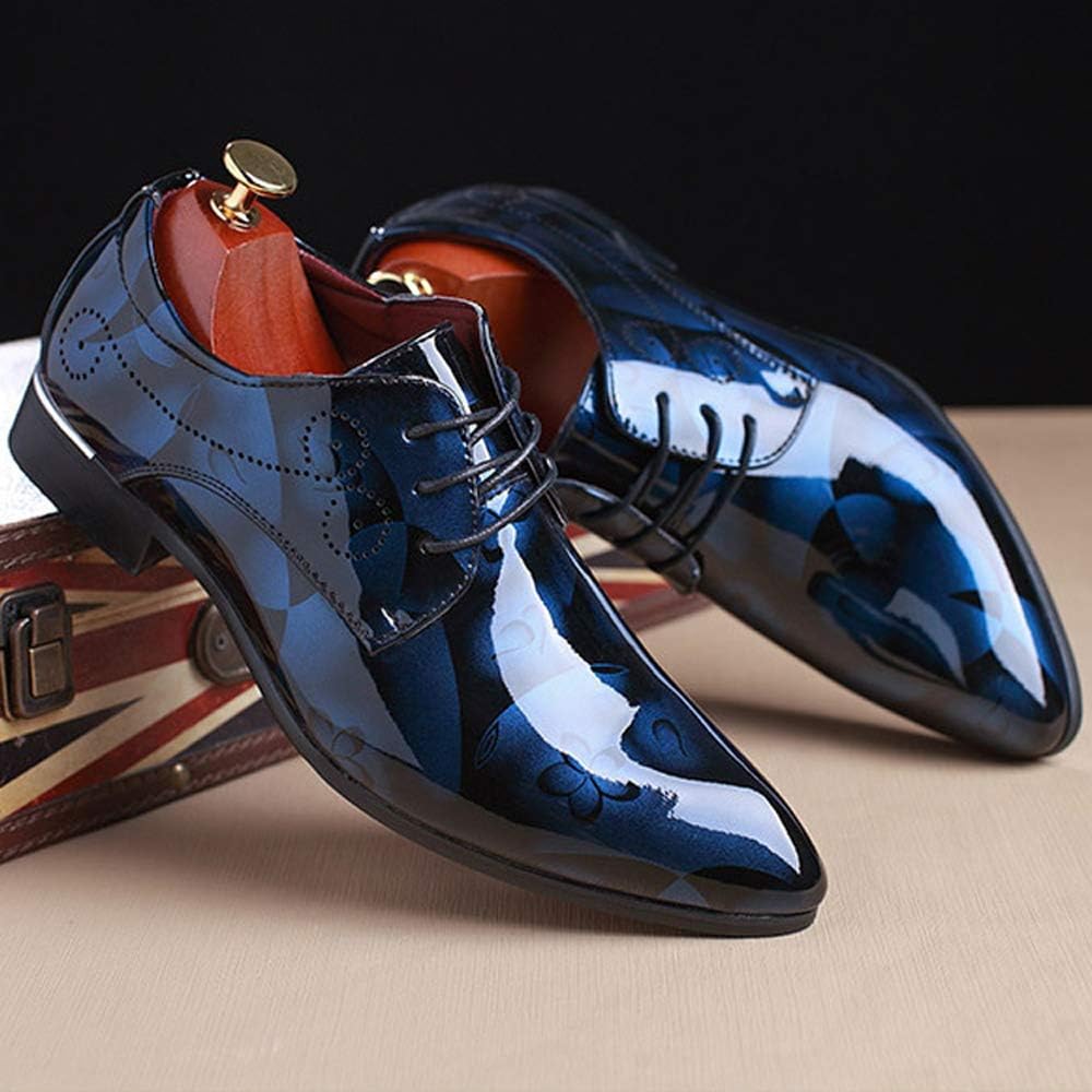 Herren Lackleder Oxford Schuhe, blau, glänzend, formell, Schnürung, elegantes Design
