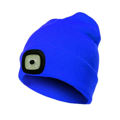 Blaue LED-Mütze, Strick, Unisex, mit integriertem Licht, ideal für Outdoor-Aktivitäten.
