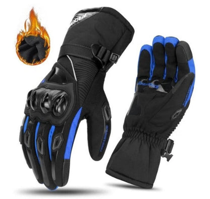 Schwarze und blaue Motorradhandschuhe mit Knöchelschutz, wasserdicht, winddicht, rutschfest.
