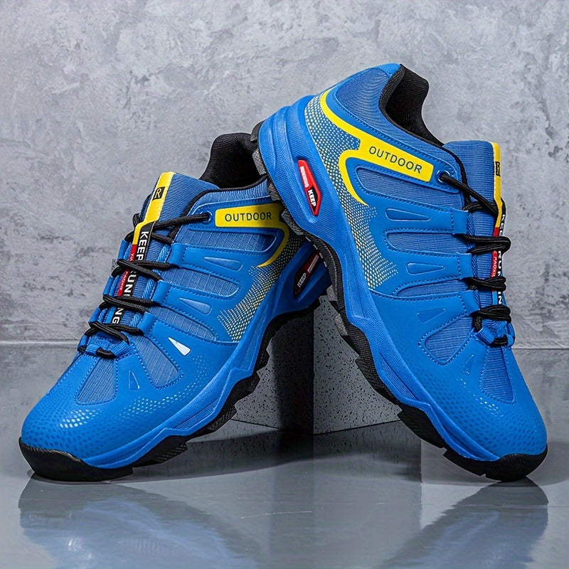 Blaue Outdoor-Schuhe, atmungsaktiv, rutschfest, für Herren, Wandern, Sport, robustes Design.