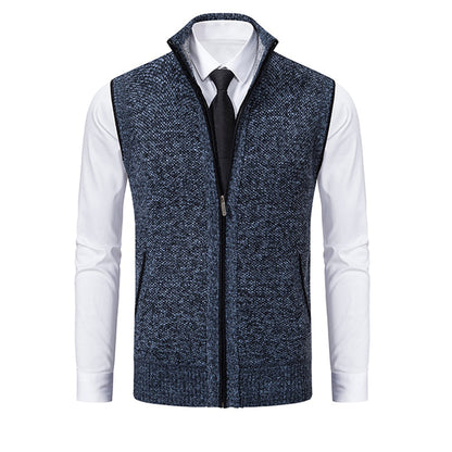 Blau-graue Herrenweste mit Reißverschluss, elegantes Design, ideal für formelle Anlässe.