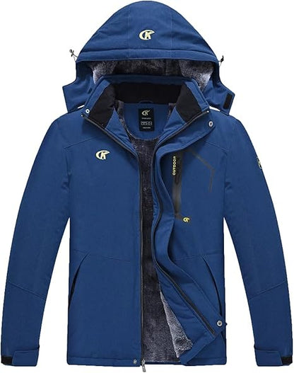 Blaue Herren-Skijacke, wasserdicht, winddicht, mit Kapuze, Outdoor-Winterjacke.