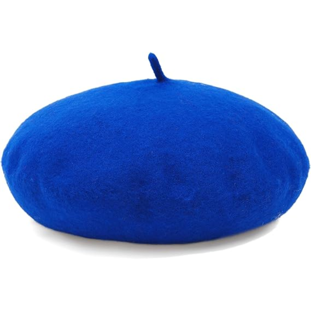 Blaue Woll-Baskenmütze, klassisches Design, modisches Accessoire, Unisex, Herbstmode.