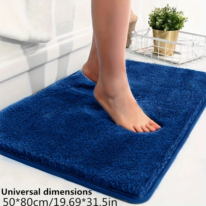 Blaue Badematte, rutschfest, 50x80 cm, weiches Mikrofaser, Badezimmerteppich, Fußabdruck.