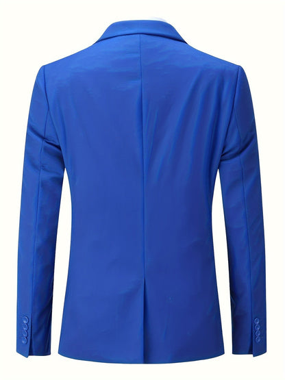 Blauer Herrenblazer, einreihig, langärmelig, elegantes Design, modische Herrenbekleidung.