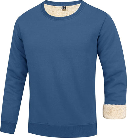Blauer Herrenpullover mit Fleecefutter, langärmelig, warm, bequem, modisch.