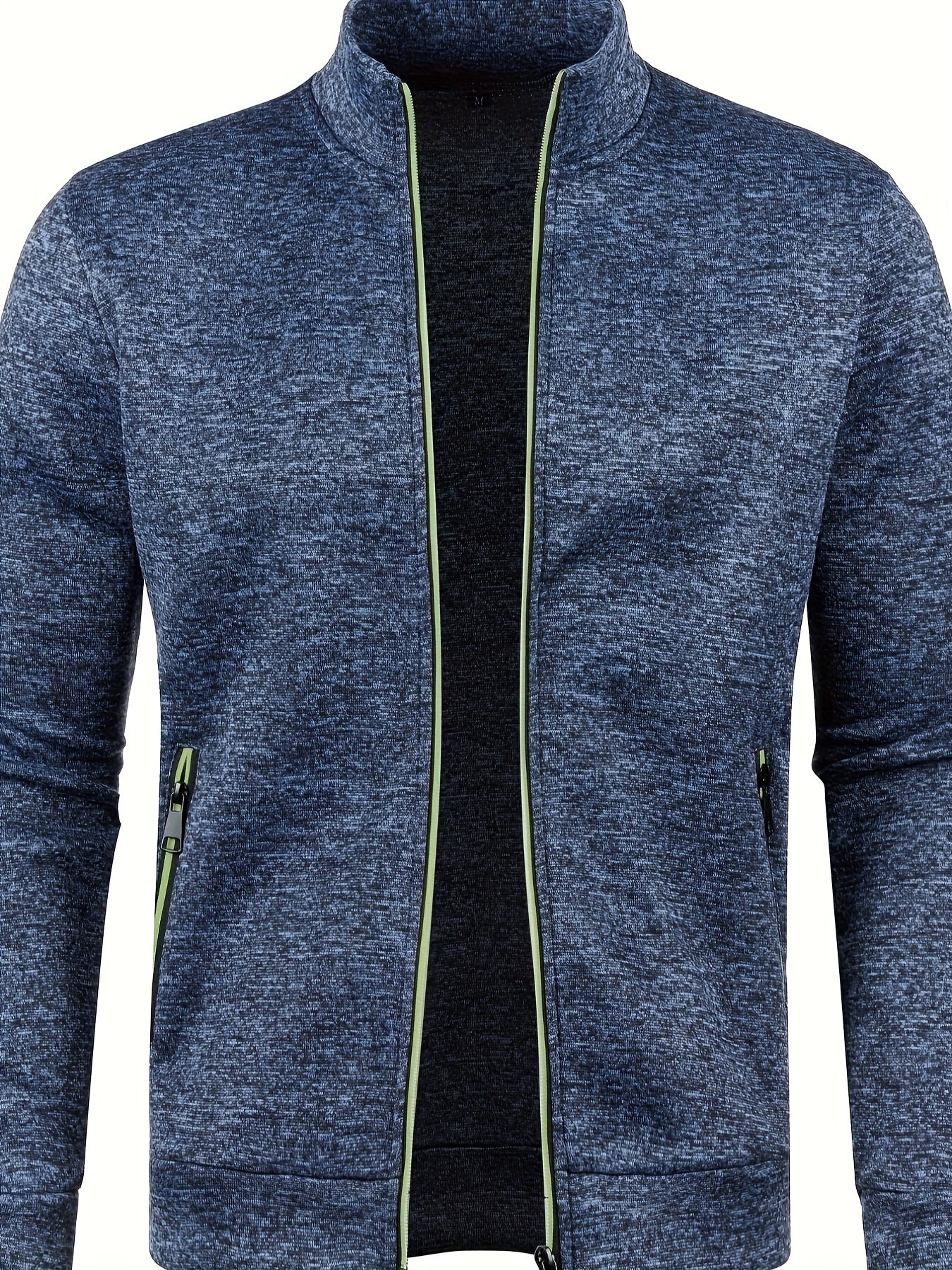 Dunkelblaue Herren-Sweatjacke mit Reißverschluss, Stehkragen, sportlich, bequem, modisch.
