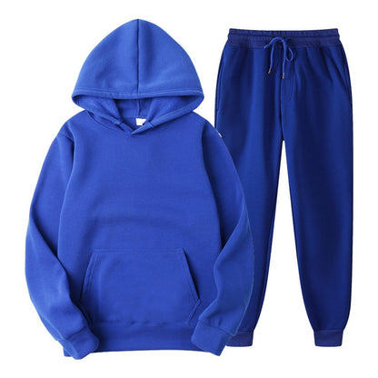 Blauer Kapuzenpullover und Jogginghose Set, Unisex, Baumwolle, Freizeitkleidung, bequem