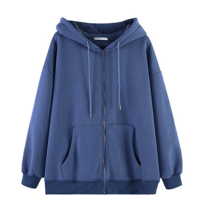 Blauer Kapuzenpullover, Unisex, Baumwolle, Reißverschluss, Kängurutaschen, Freizeitmode.