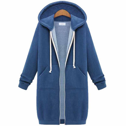 Blauer Kapuzenmantel aus Baumwolle mit Reißverschluss, lässiger Stil, Unisex-Mode.