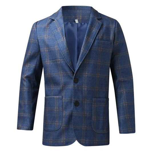 Blauer kariertes Herren-Sakko, Wollmischung, klassischer Schnitt, modisches Design.