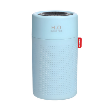Blauer tragbarer Luftbefeuchter, zylindrisch, H2O-Design, USB-betrieben, für Raumluftbefeuchtung.