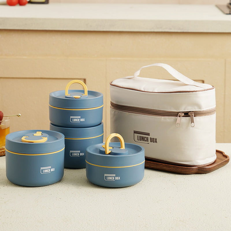 Blaue runde Lunchboxen Set mit Tragetasche, stapelbar, Kunststoff, Küche, Aufbewahrung.