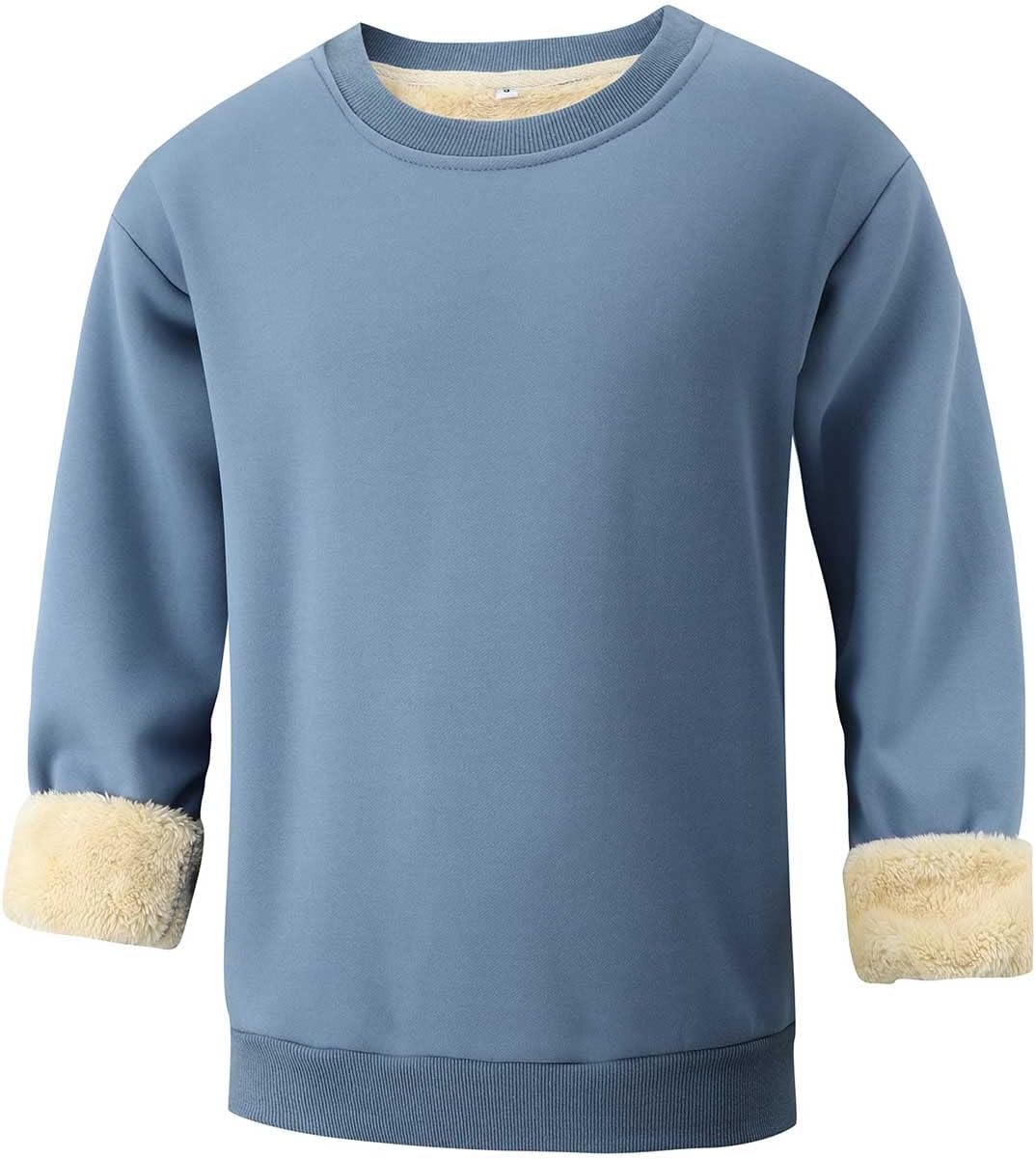 Blauer Damenpullover mit Plüschfutter, langärmelig, warm, bequem, modisch.