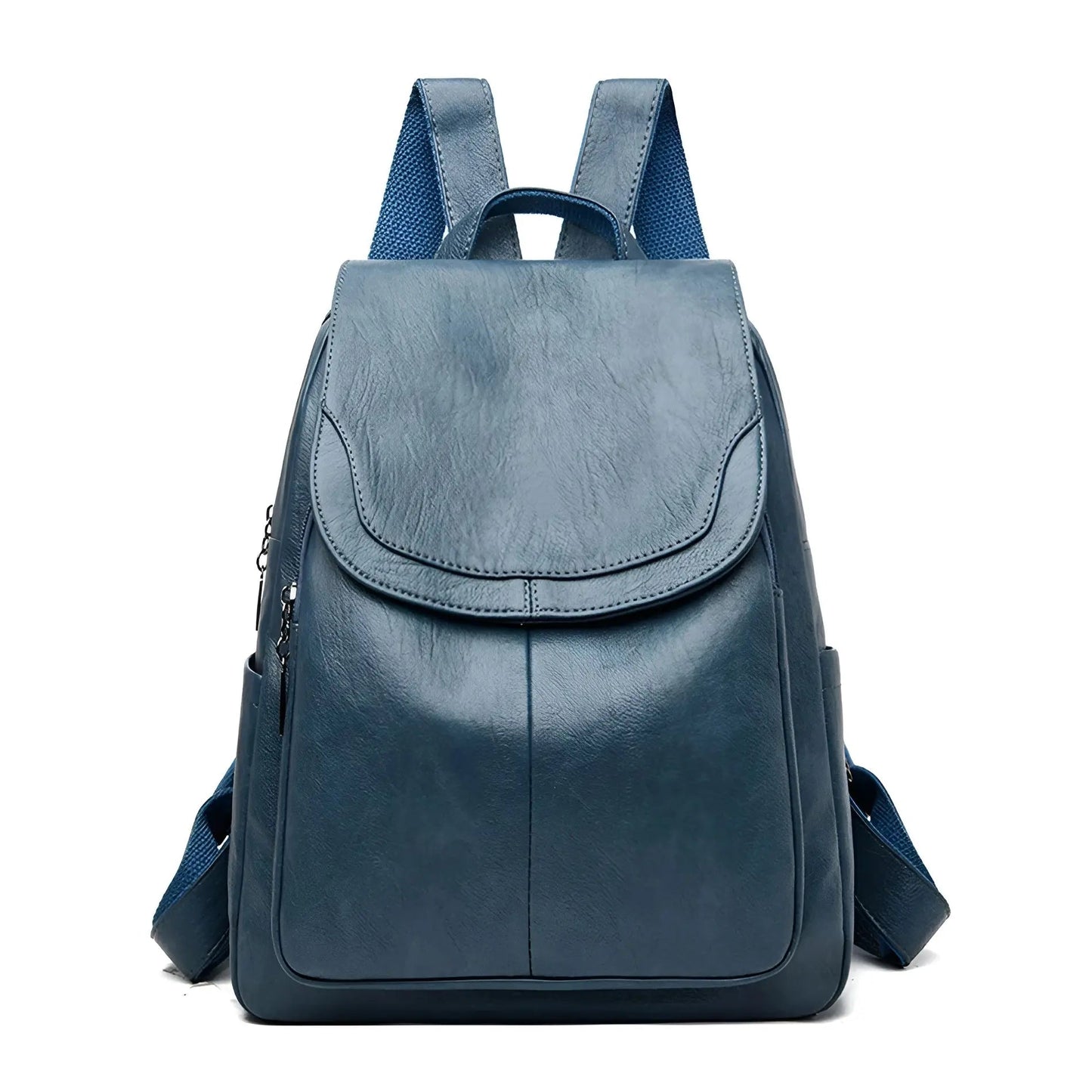 Blauer Lederrucksack, modisch, vielseitig, ideal für Reisen und Alltag, Damen-Accessoire.