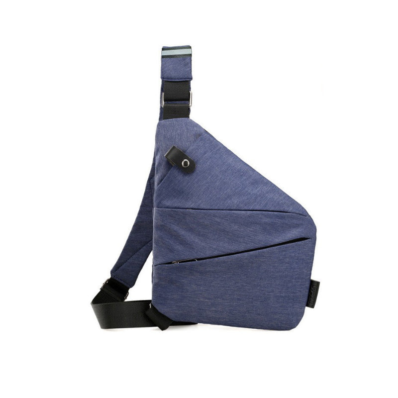 Blaue Umhängetasche, wasserabweisend, mit verstellbarem Gurt, ideal für Reisen und Alltag.