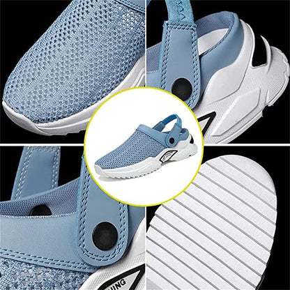 Blaue atmungsaktive Sneaker für Damen, Mesh-Obermaterial, rutschfeste Sohle, sportlich.