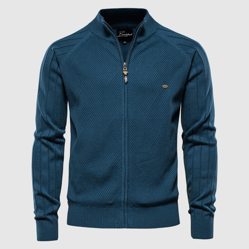 Blauer Herren-Strickpullover mit Reißverschluss, John Wellington, modisches Design, Baumwolle.
