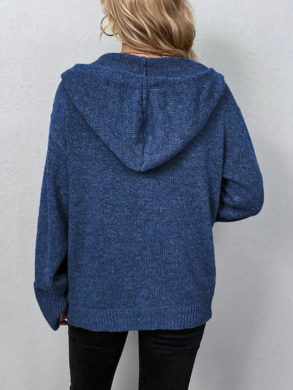 Damen Strickjacke mit Kapuze, blau, lässig, weiches Material, Herbstmode, Rückansicht
