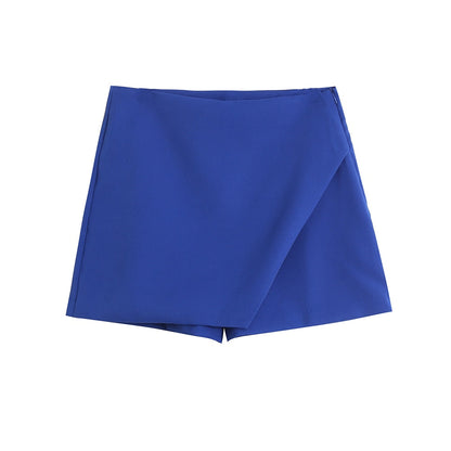 Blaue Damen-Shorts, elegant, knielang, Sommermode, Freizeitkleidung, Polyester.