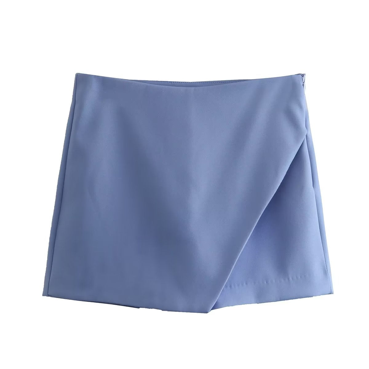 Blauer Minirock Damen, eleganter Wickelrock, Sommermode, knielang, aus Baumwolle.