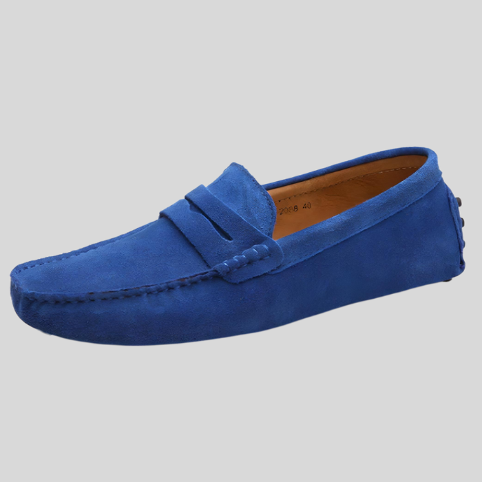 Blaue Wildleder-Mokassins für Herren, rutschfeste Sohle, elegantes Design, Freizeitmode.