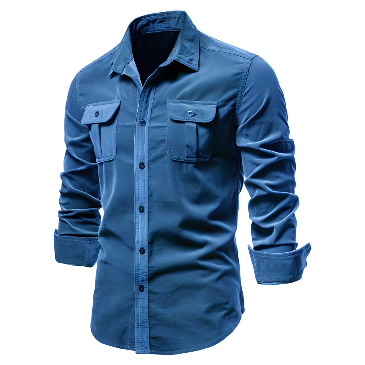 Blaues Herrenhemd aus Cord, einreihig, 100% Baumwolle, Business Casual, Mode, Langarm.